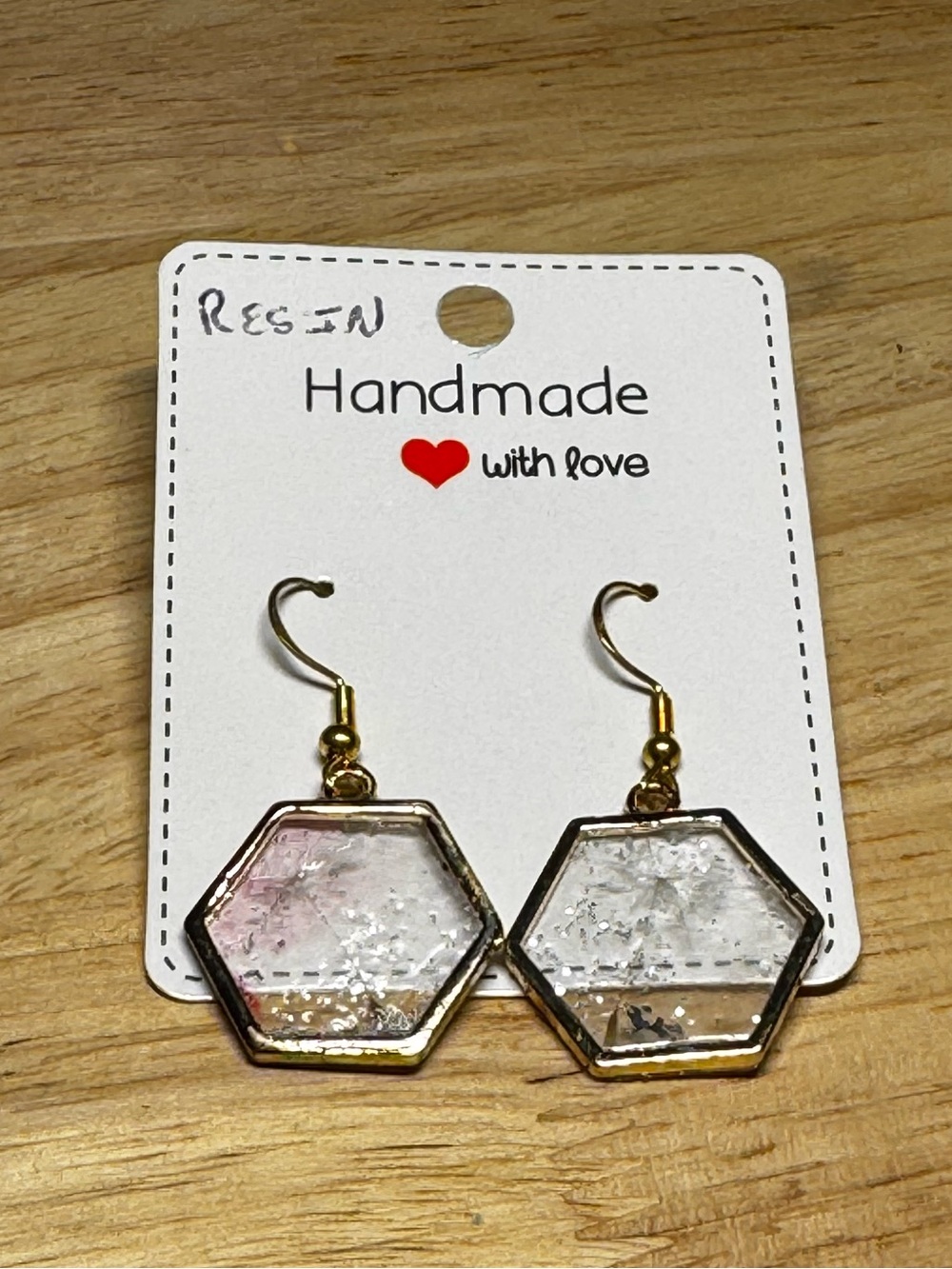 Dandelion Resin Handcrafted Hexagon Earrings